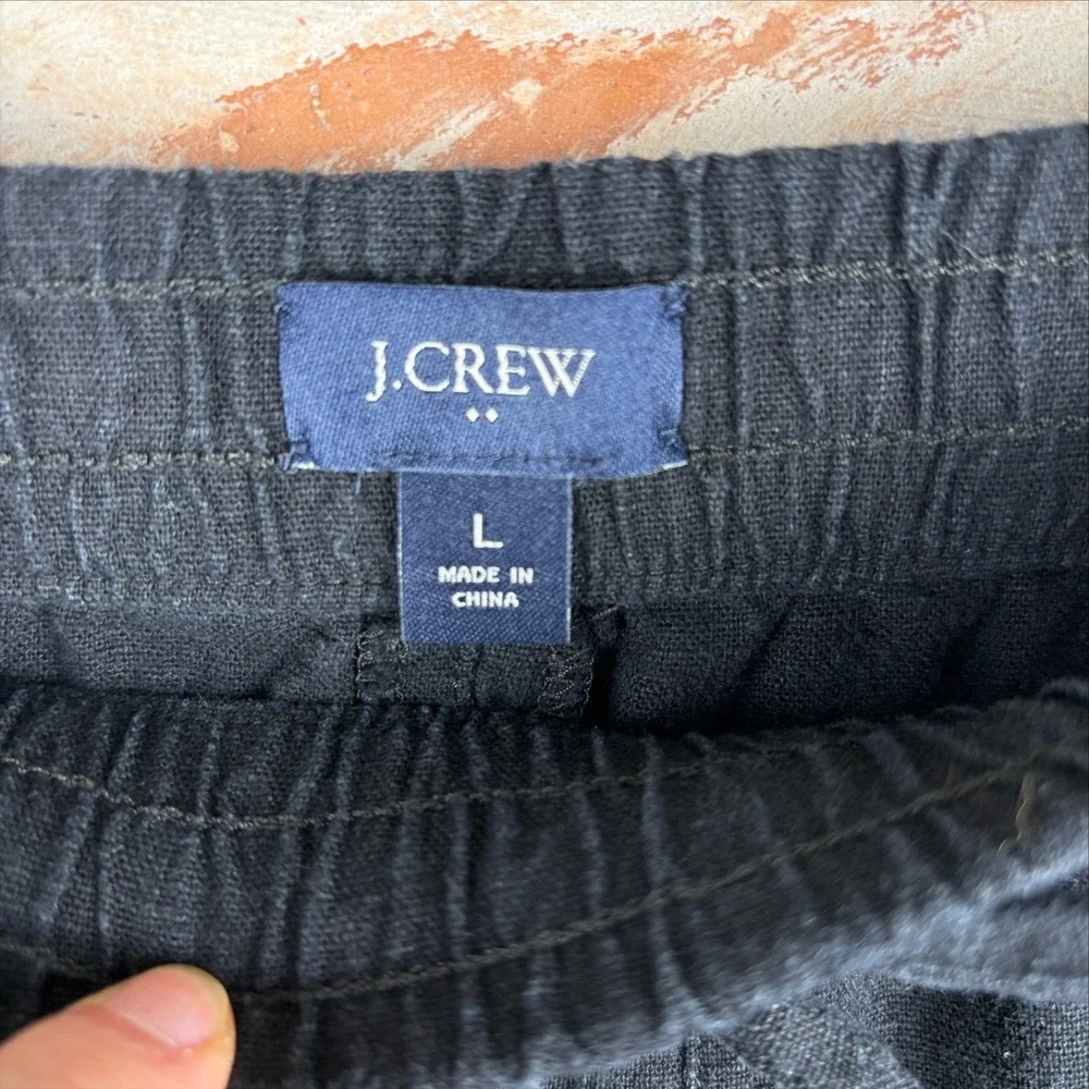 J.Crew Linen Drawstring Waist Shorts Faded Black Size L Coastal Boho Resort Chic